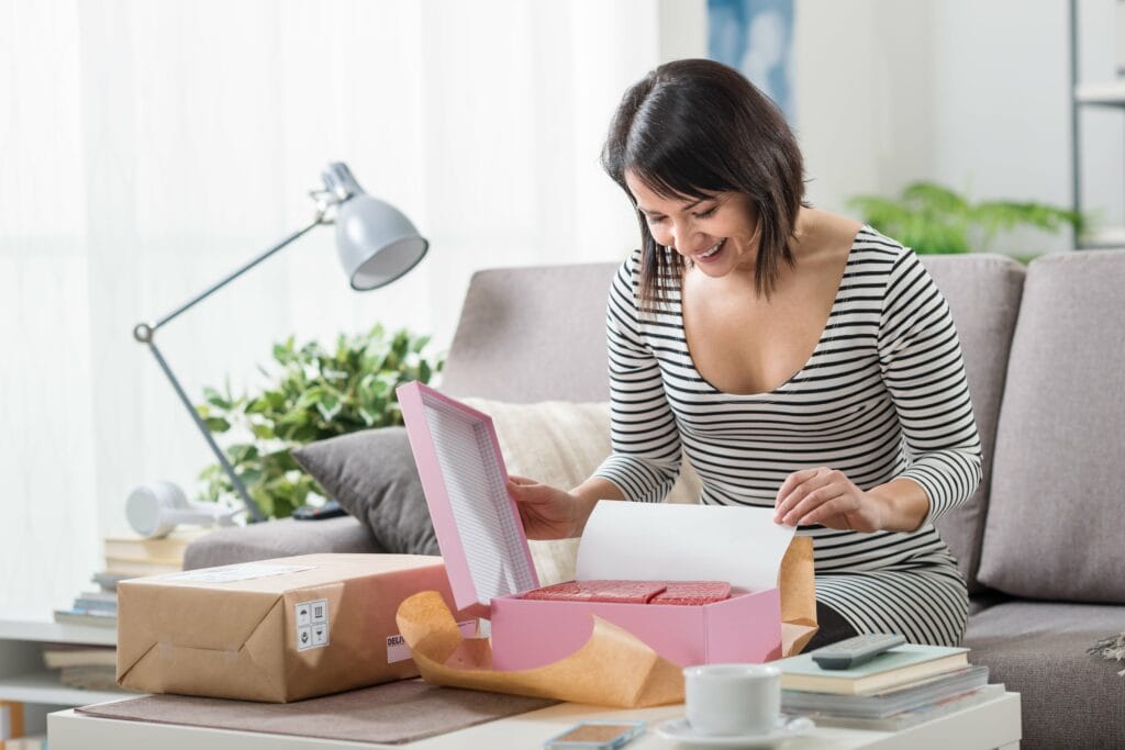 Lady unboxing products